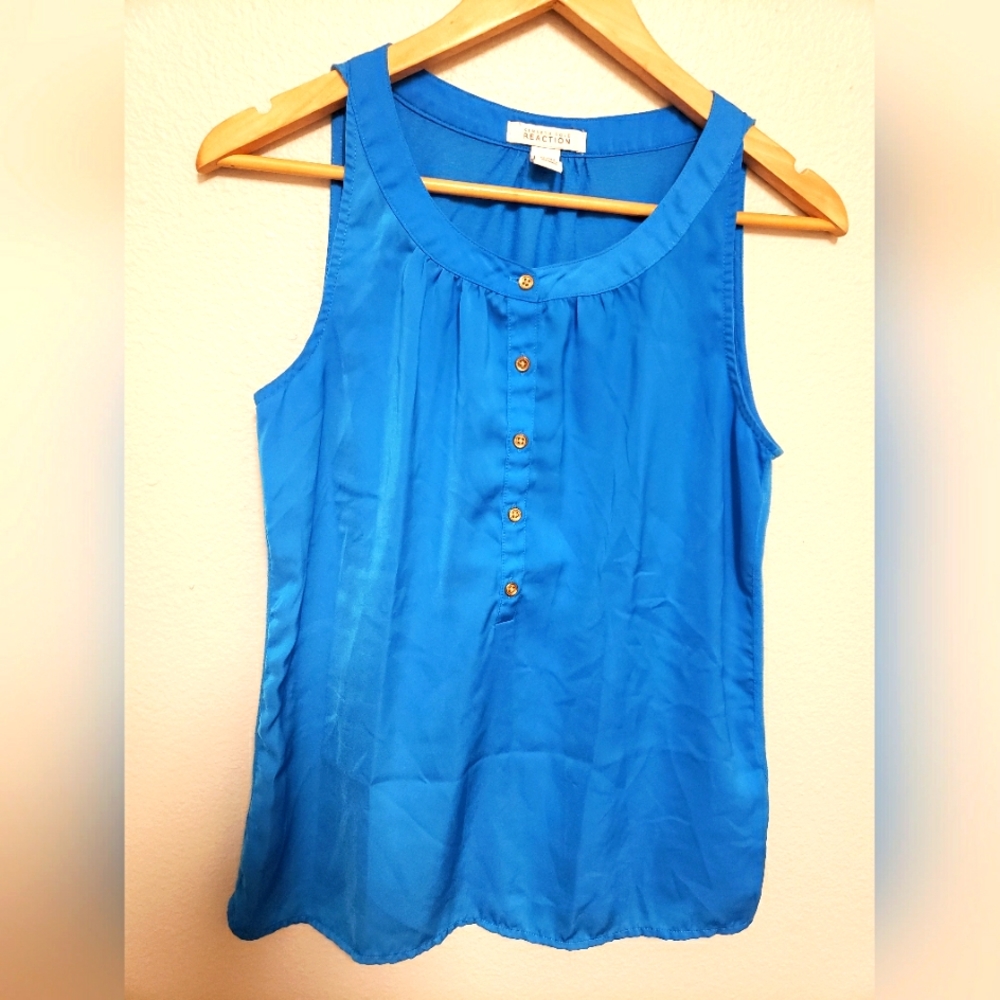 KENNETH COLE REACTION Dressy Sleeveless Blouse Top, Women's P/S, Bright Blue